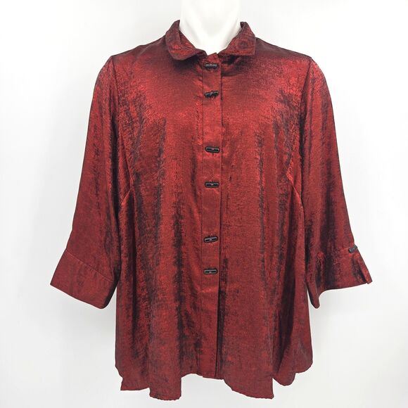Ali Miles Shimmer Button Up Down Tunic Shirt Womens Size 2X Art To Wear Artsy - Picture 2 of 9
